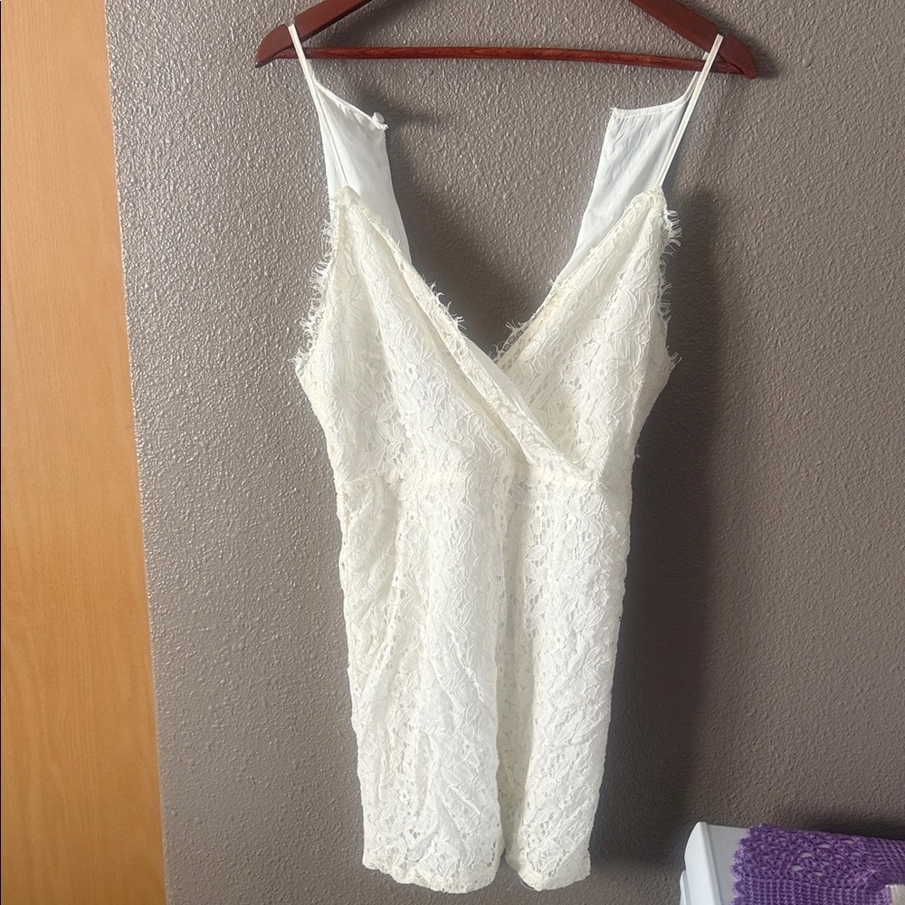 Lace V-Neck Slip Dress in Ivory - Women's Chemise